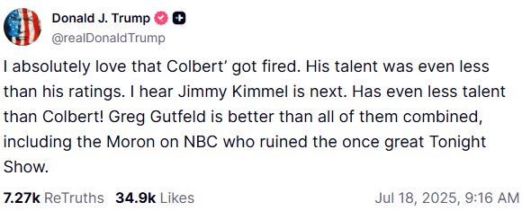 A screenshot of Donald Trump's post on Truth Social.